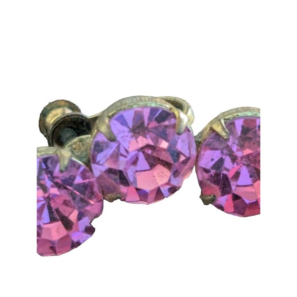 New but Vintage Gold Tone 6 Pink Rhinestones Screw Back  Earrings 1960s Crescent - Picture 2 of 4